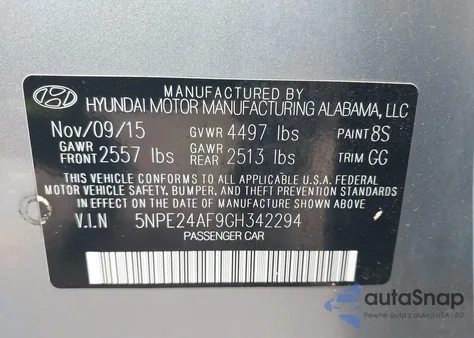 2016 Hyundai Sonata Se из США, поврежденный, VIN 5NPE24AF9GH342294